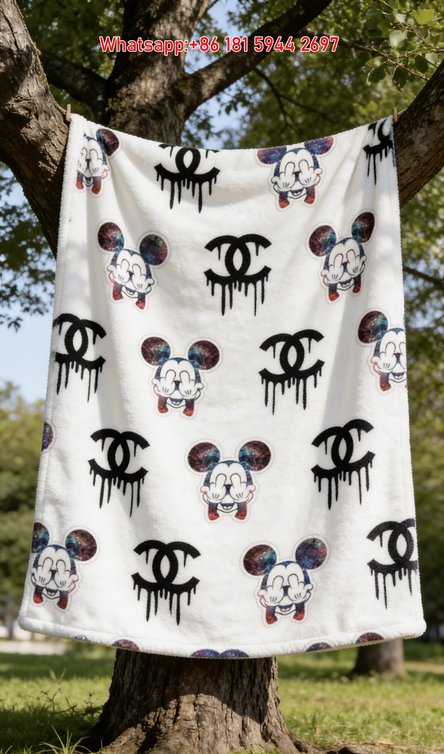 Chanel Galaxy Mickey Flannel Sofa Throw Blanket – Dripping Logo Street Art Decor IMG_6918